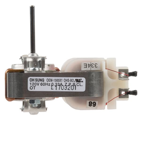 A Solwave 120V fan motor with a sticker and a wire.