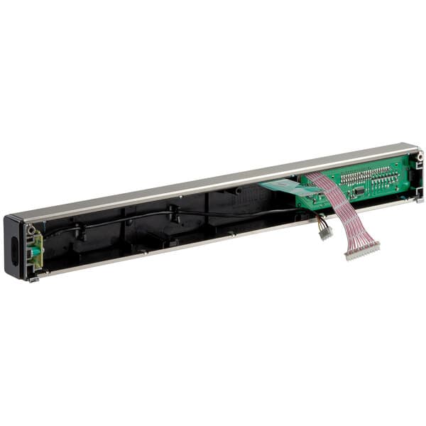 A rectangular silver Solwave control panel assembly with black wires.