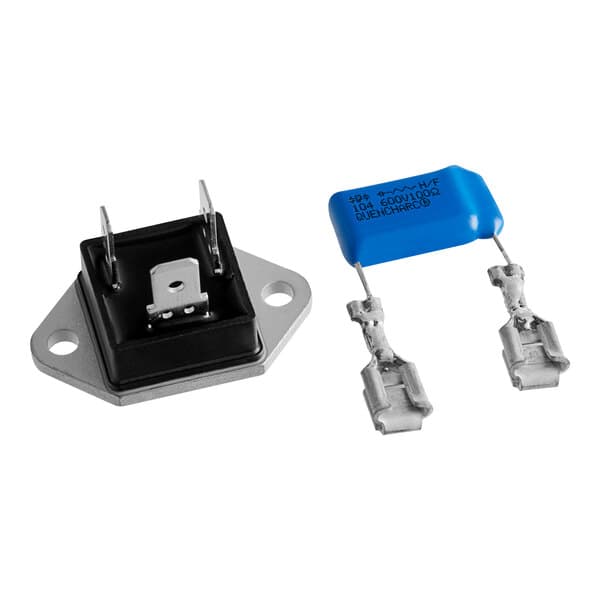 A black and silver electronic device with blue and black components.