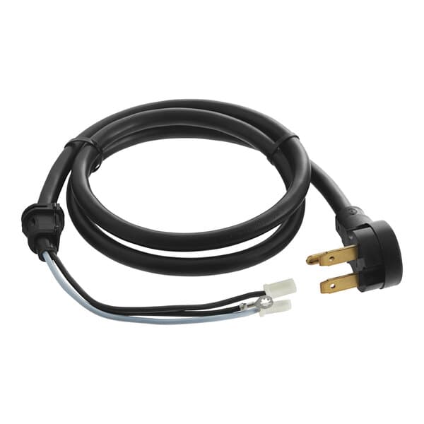 A Solwave power cord for a commercial microwave with a black electrical cable and plug with strain relief.