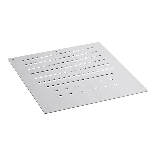 A white square top splash shield with holes in it.