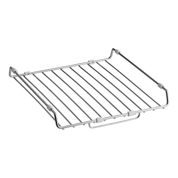 A Solwave wire oven rack with metal rods and a wire handle.