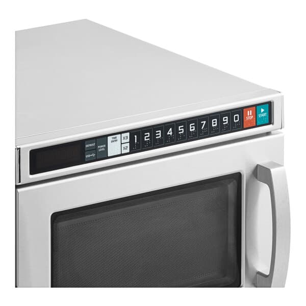 A Solwave commercial microwave with a digital display.